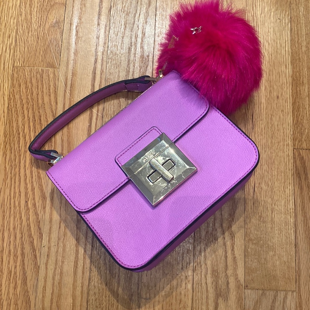 Top handle pom pom crossbody bag